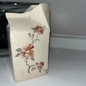 Vintage Signed Handmade Floral Decorative Milk Carton Ceramic Creamer/ Bud Vase